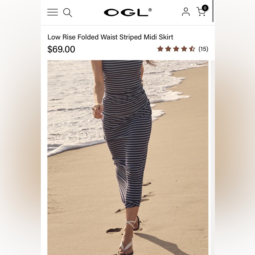 OGL Low Rise Folded Waist Striped Midi Skirt - NWT